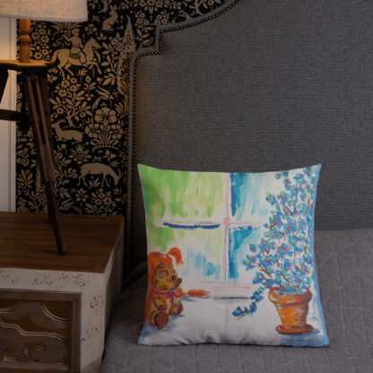 Teddy Bear in Window Premium Pillow - Image 7