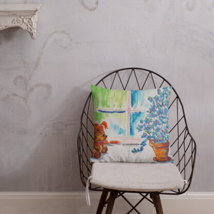 Teddy Bear in Window Premium Pillow