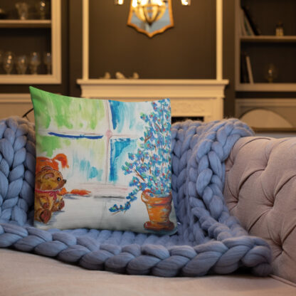 Teddy Bear in Window Premium Pillow - Image 3