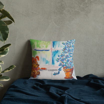 Teddy Bear in Window Premium Pillow - Image 5