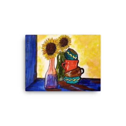 Sunflowers and Coffee Cups on Canvas - Image 2