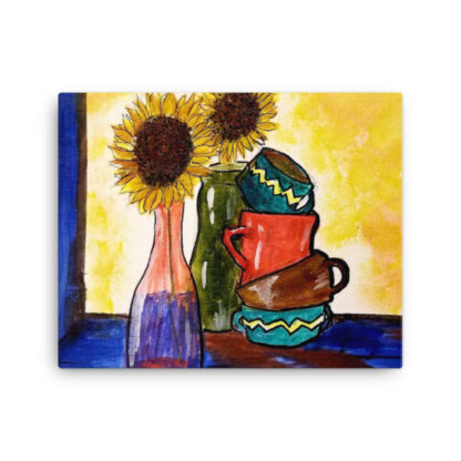 Sunflowers and Coffee Cups on Canvas