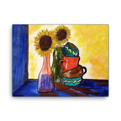 Sunflowers and Coffee Cups on Canvas - Image 3