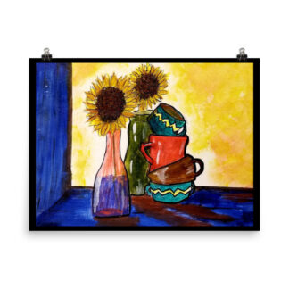 Sunflowers and Coffee Cups Print