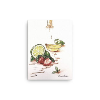 Lime Strawberry Fruit under Faucet on Canvas