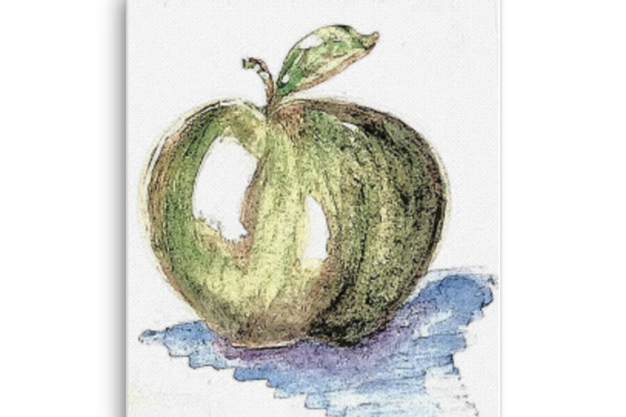 green apple on canvas watercolor