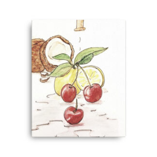 Lemon Cherries Fruit under Faucet on Canvas