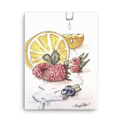 Orange Raspberry Fruit under Faucet on Canvas - Image 3