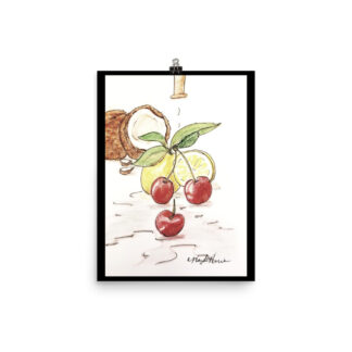 Lemon Cherries Fruit under Faucet Print