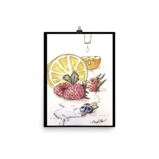 Orange Raspberry Fruit under Faucet Print