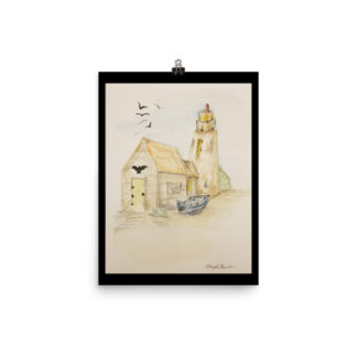Lighthouse with Boat Print