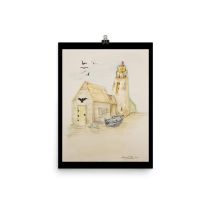 Lighthouse with Boat Print