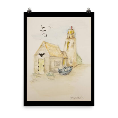 Lighthouse with Boat Print - Image 2