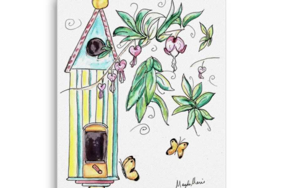  birdhouse and butterflies watercolor