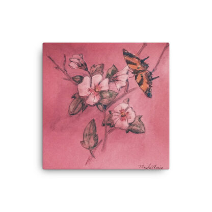 Floral and Butterfly on Pink Canvas