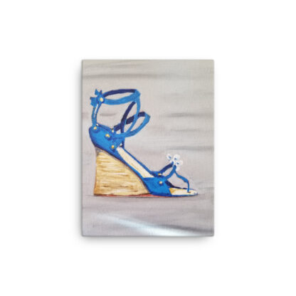 Shoe Blue Wedge Sandal on Gray Canvas - Image 2