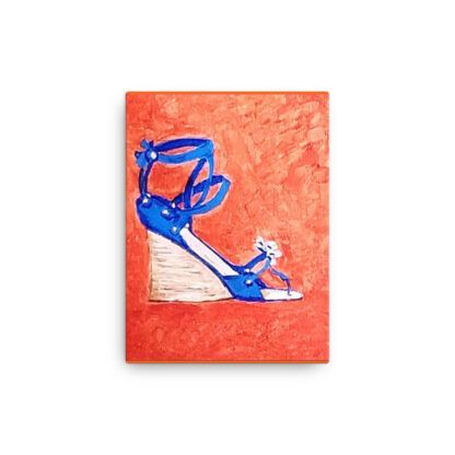 Shoe Blue Wedge on Orange Canvas - Image 2