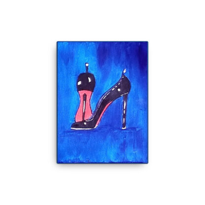 Shoe Black Pump on Blue Canvas - Image 2