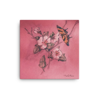 Floral and Butterfly on Pink Canvas - Image 2