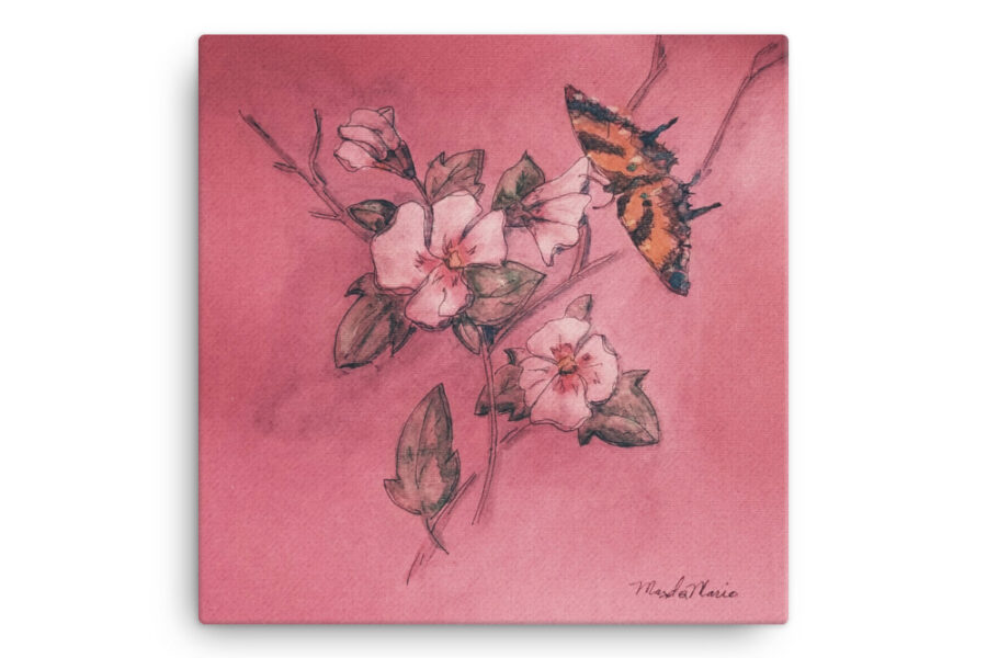 pink flowers with butterfly watercolor