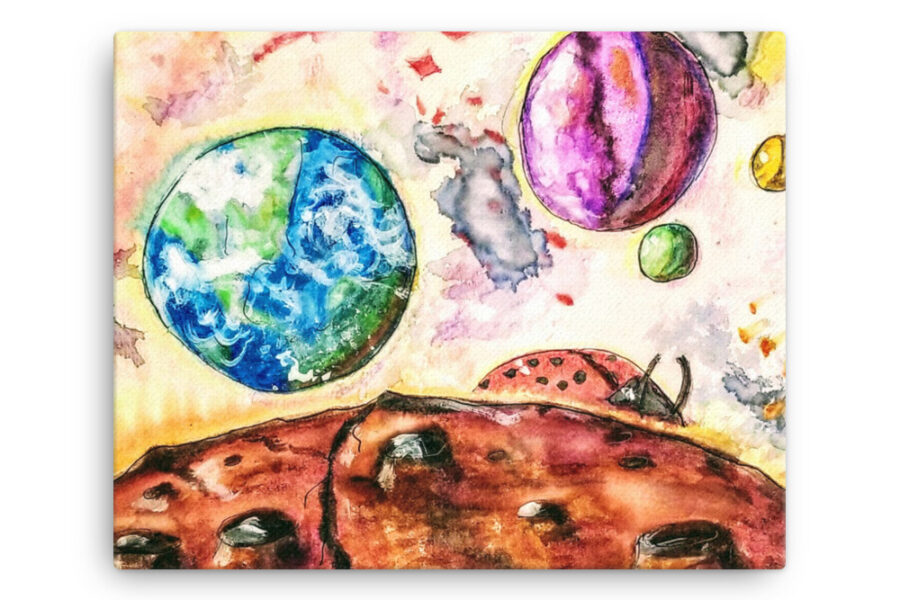 planets color ladybug watercolor