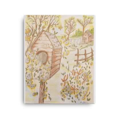 Bird House with Flowers Canvas - Image 2