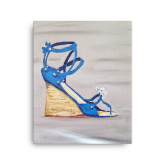 Shoe Blue Wedge Sandal on Gray Canvas