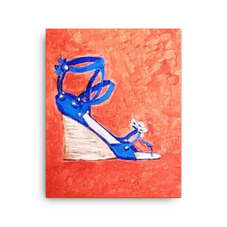 Shoe Blue Wedge on Orange Canvas