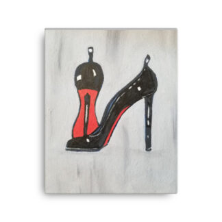 Shoe Black Pump on Gray Canvas