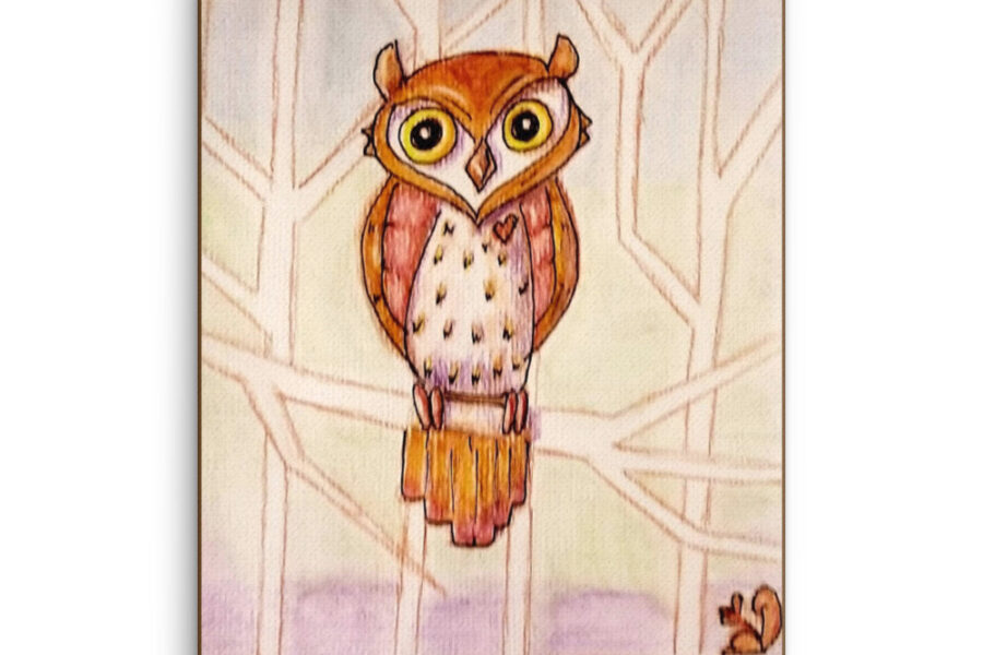 owl woodland animal watercolor