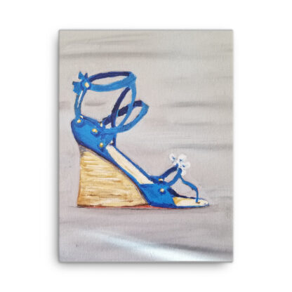 Shoe Blue Wedge Sandal on Gray Canvas - Image 3