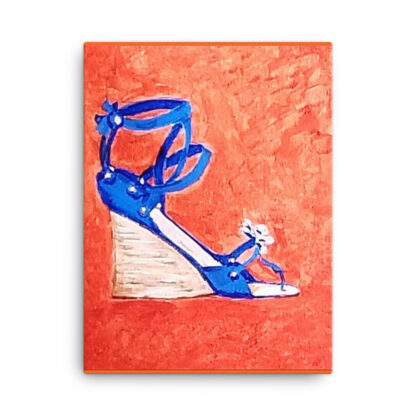 Shoe Blue Wedge on Orange Canvas - Image 3