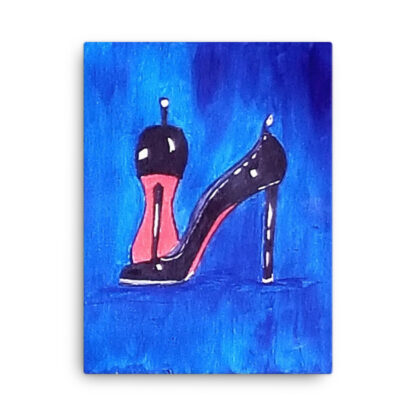 Shoe Black Pump on Blue Canvas - Image 3