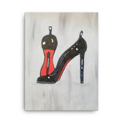 Shoe Black Pump on Gray Canvas - Image 3