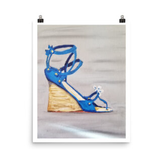 Shoe Blue Wedge Sandal on Gray Photo paper poster