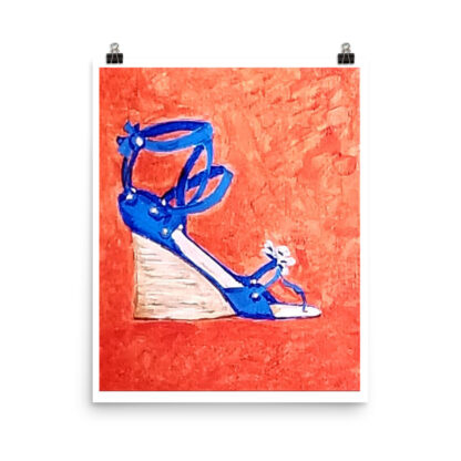 Shoe Blue Wedge Sandal on Orange Photo paper poster - Image 2