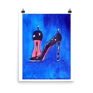 Shoe Black Pump on Blue Photo paper poster