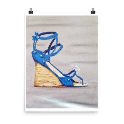 Shoe Blue Wedge Sandal on Gray Photo paper poster - Image 2