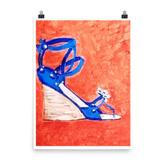 Shoe Blue Wedge Sandal on Orange Photo paper poster