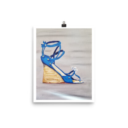 Shoe Blue Wedge Sandal on Gray Photo paper poster - Image 3