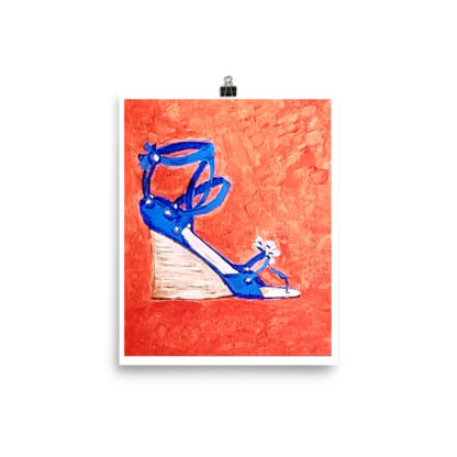 Shoe Blue Wedge Sandal on Orange Photo paper poster - Image 3